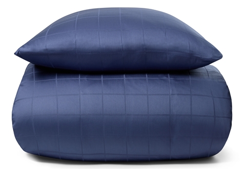 Sengetøj 140x220 cm - Blødt, jacquardvævet bomuldssatin - Check blå - By Night sengesæt