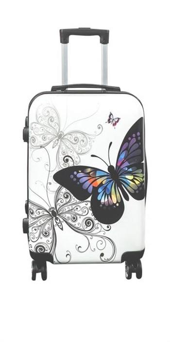 Kabine kuffert - Hardcase letvægt kuffert - Trolley med motiv - Sommerfugl hvid