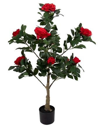 Kunstigt rosentræ - 110 cm høj - Med røde roser og smukke detaljer 