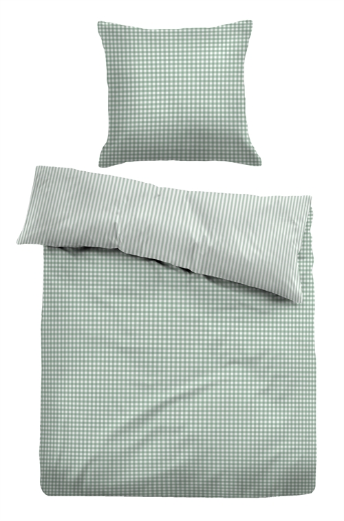 Ternet sengetøj 140x200 cm - Stribet Sengelinned i 100% bomuld - Grøn - Vendbart design - Tom Tailor