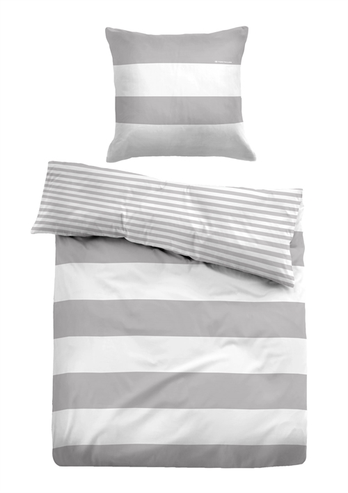 Grå stribet sengetøj 150x210 cm - Sengelinned i 100% bomuld - Grå og hvidt - Vendbart design - Tom Tailor