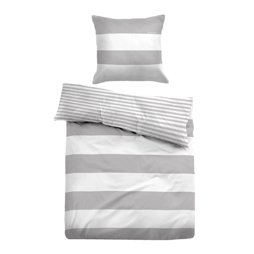 Grå stribet sengetøj 150x210 cm - Sengelinned i 100% bomuld - Grå og hvidt - Vendbart design - Tom Tailor