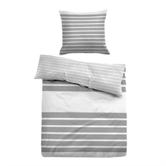 Grå stribet sengetøj - Blødt bomuldssatin - Grå og hvidt sengesæt - Vendbart design - Tom Tailor