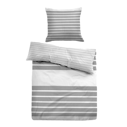 Grå stribet sengetøj 150x210 cm - Blødt bomuldssatin - Grå og hvidt sengesæt - Vendbart design - Tom Tailor