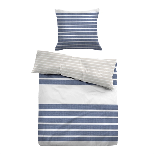 Blå stribet sengetøj 150x210 cm - Blødt bomuldssatin - Blå og hvidt sengesæt - Vendbart design - Tom Tailor