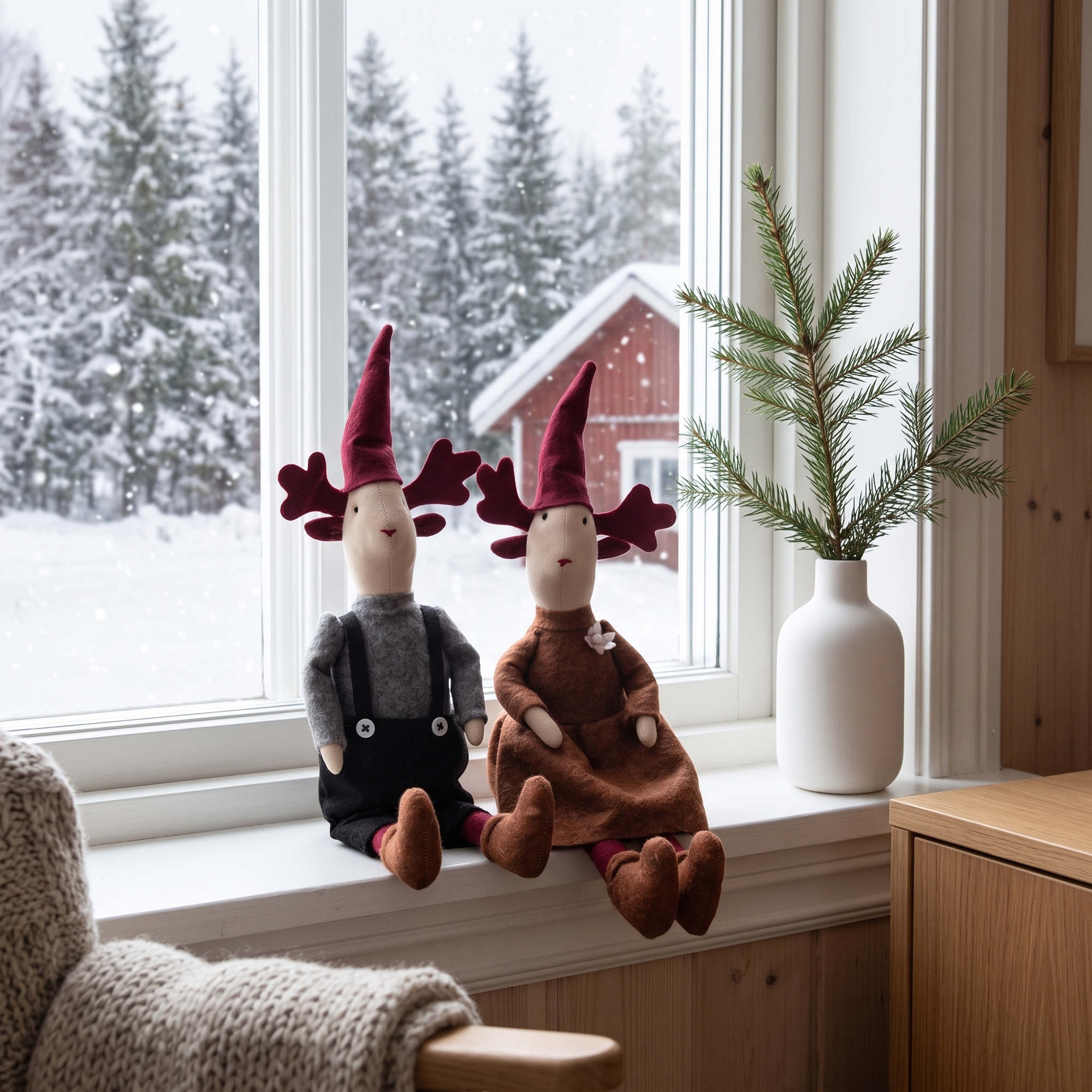 Nissepar - 2 stk på 45 cm - Siddende filtnisser i et charmerende design - Smukt julepynt til boligen