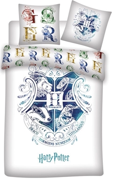 Harry Potter sengetøj 140x200 cm - Harry Potter - Blåt Hogwarts våbenskjold - 2 i 1 design - 100% bomuld