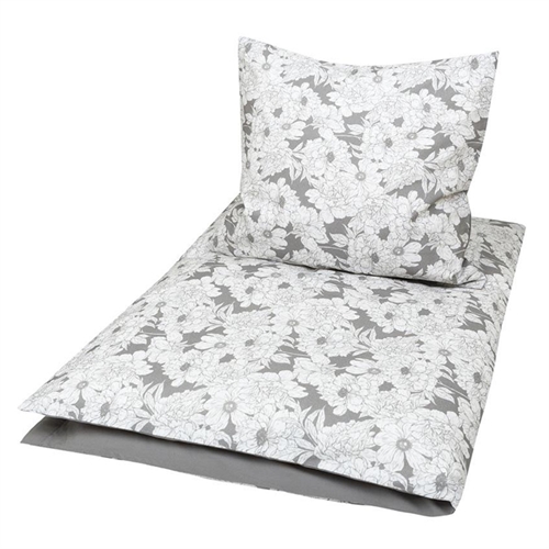 Baby sengetøj 70x100 cm - Blooming grey - 100% økologisk bomulds sengetøj - Blomstret sengetøj - Müsli