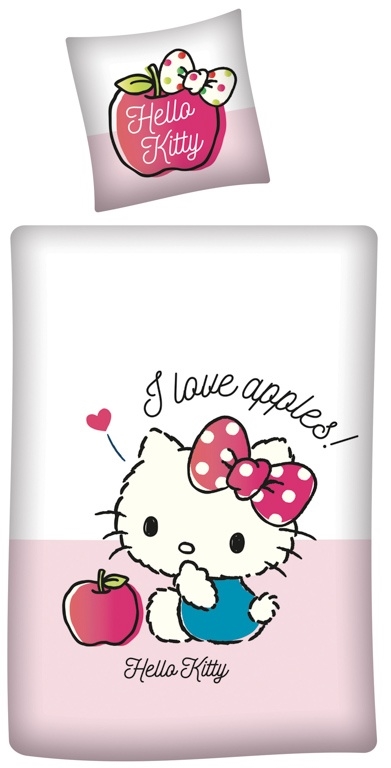 Hello Kitty sengetøj - 100% bomuld - Junior sengetøj 100x140 cm - Æbler