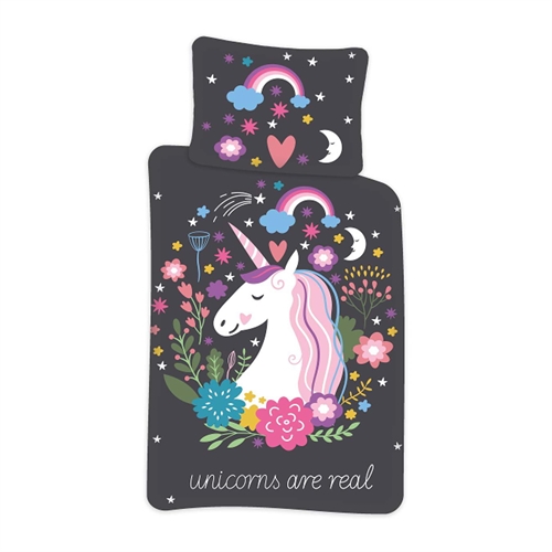 Enhjørning sengetøj - 140x200 cm - Selvlysende sengetøj med enhjørning - 100% bomulds sengesæt