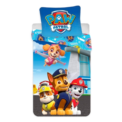 Paw Patrol sengetøj - 140x200 cm - Hvalpe venner : Chase Rubble, Skye og Marshall - Vendbart design - Dynebetræk i 100% bomuld