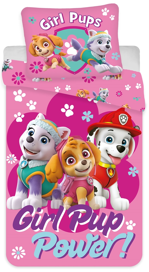 Junior sengesæt 100x140 cm - Vendbart sengetøj med Girl Pup Power - Paw Patrol sengetøj - 100% bomulds sengelinned
