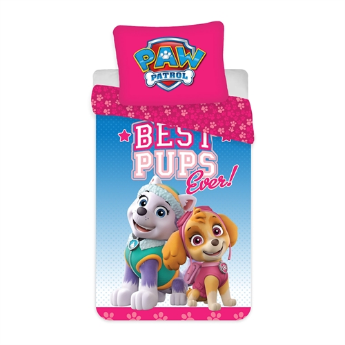 Lyserødt Sengetøj 140x200 cm - Paw Patrol sengesæt med Everest og Skye - Vendbart design - 100% bomuld