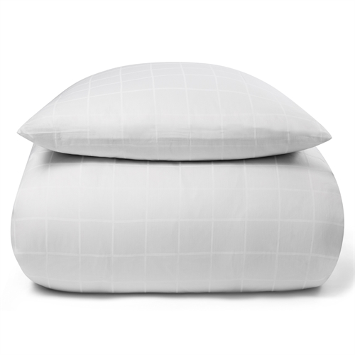 Sengetøj til king size dyne 240x220 cm - Blødt, jacquardvævet bomuldssatin - Check hvidt - By Night sengesæt