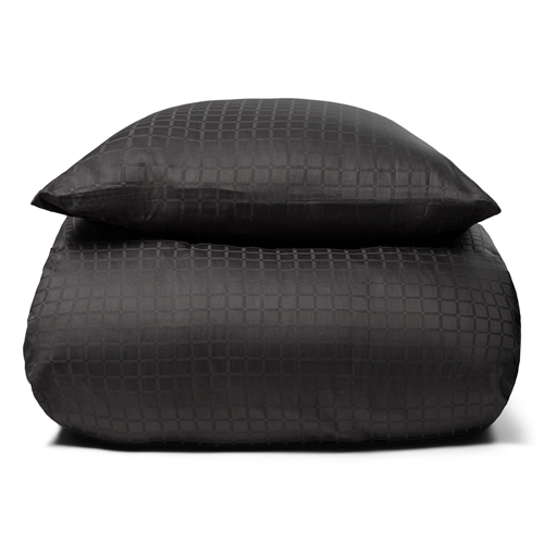 Luksus dobbelt sengetøj - 200x220 cm - 100% Bomuldssatin sengelinned - Daisy mørkegrå - By Night jacquard vævet sengesæt