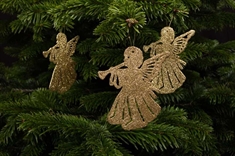 Juletræspynt - ophæng til juletræet, engle med guldglimmer