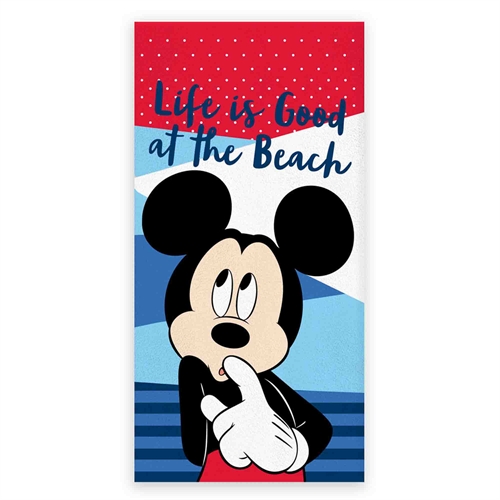 Mickey Mouse håndklæde - 70x140 cm - 100% bomuld - Life Is Good At The Beach - Blødt badehåndklæde med en grøn traktor