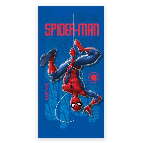 Spiderman håndklæde - 70x140 cm - 100% bomuld - Blåt, blødt badehåndklæde med Spiderman