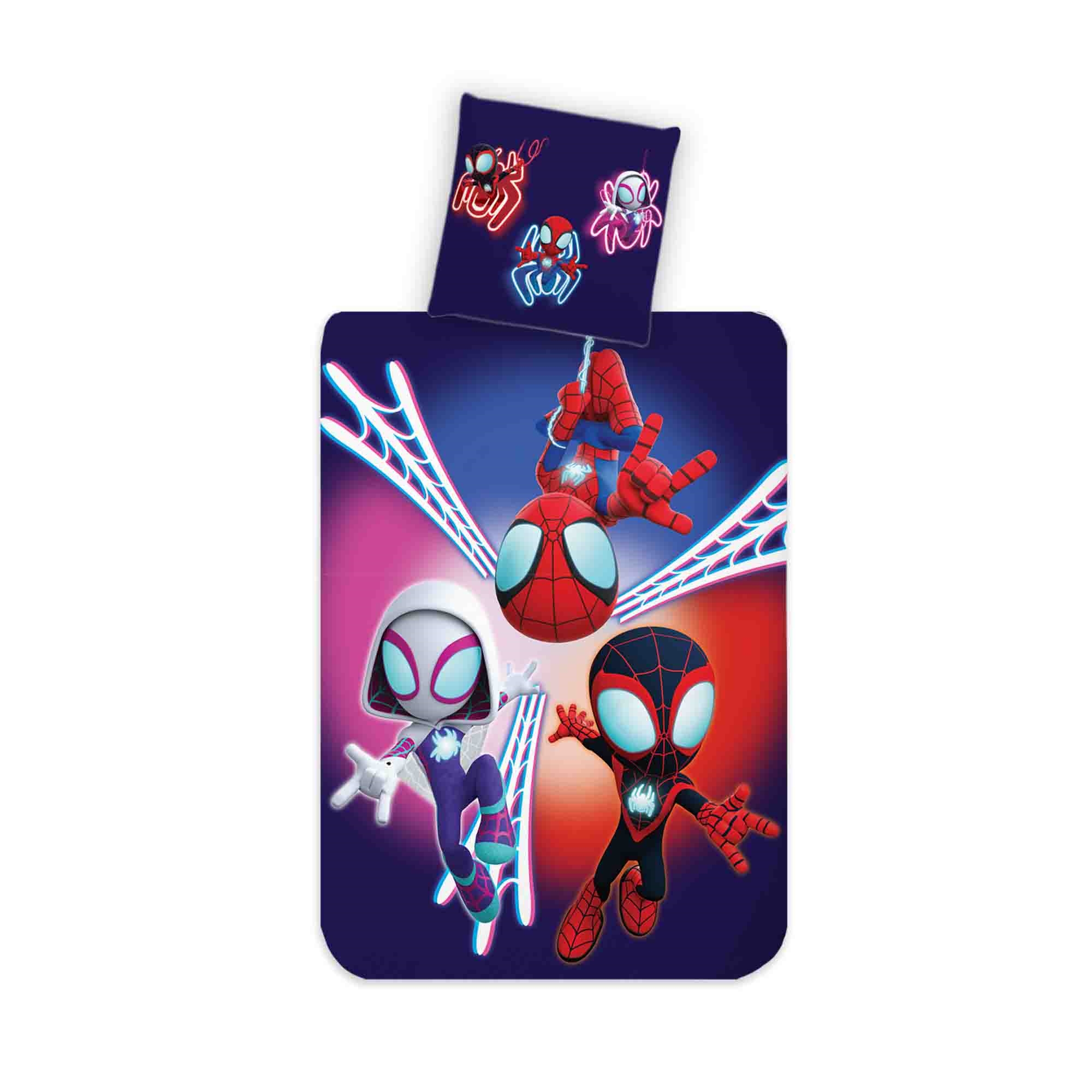 Spidey sengetøj - 100% bomuld - Børnesengetøj 140x200 cm - Spidey, Ghost-Spider og Miles Morales
