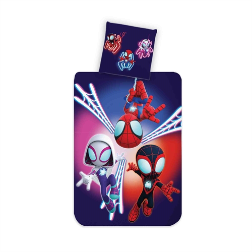 Børnesengetøj 140x200 cm - Spidey sengesæt med vendbart design - 100% bomuld 
