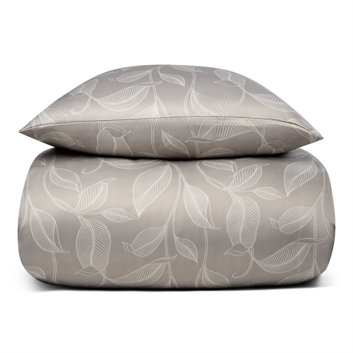 Sengetøj 140x220 cm - Sandfarvet sengesæt med blade - Satin sengetøj - IN Style sengelinned