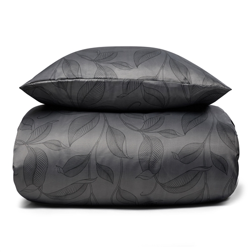 Dobbelt sengetøj 200x220 cm - Sort sengesæt med blade - Satin sengetøj - IN Style sengelinned