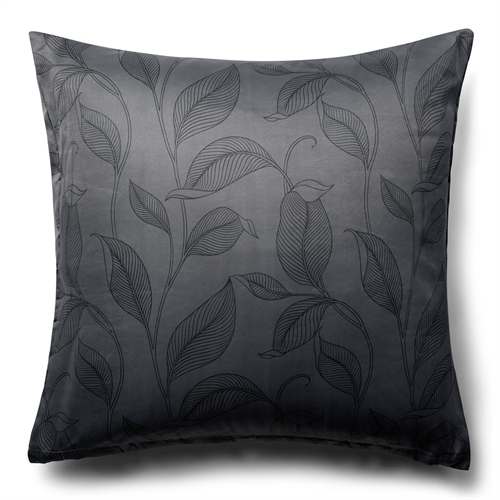 Pudebetræk 60x63 cm - Sort hovedpudebetræk med blade - Satin pudebetræk - IN Style