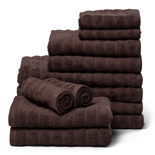 Håndklædepakke 12 stk. bløde håndklæder i 100% kæmmet bomuld - Brune håndklæder fra Borg Living