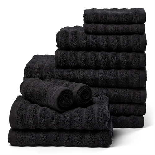 Håndklædepakke 12 stk. bløde håndklæder i 100% kæmmet bomuld - Sorte håndklæder fra Borg Living