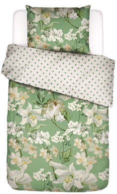 Blomstret sengetøj - 140x220 cm - Rosalee Basil - Vendbar dynebetræk - 100% Bomuldssatin - Essenza sengetøj 