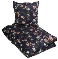Dobbelt sengetøj 200x220 cm - Blomsterprint - Mørkeblå - 2 i 1 design - 100% Bomuldssatin - Excellent By Borg
