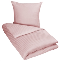 Lyserødt sengetøj 140x200 cm - Sengesæt med smalle striber - 100% Bomuldssatin sengetøj