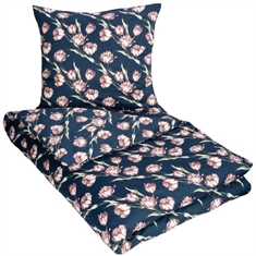 Blomstret sengetøj 140x220 cm - Blåt sengetøj - Sengesæt i 100% Bomuld