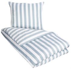 Kingsize sengetøj 240x220 cm - Nordic Stripe støvet blå - Blå og Hvid- 100% Bomuldssatin 