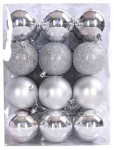 Julekugler - Sølv - Pakke med 24 stk. Måler 8 cm i diameter 