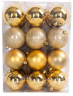 Julekugler - Guld - Pakke med 24 stk. Måler 8 cm i diameter 