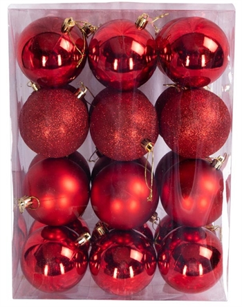 Julekugler - Røde - Pakke med 24 stk. Måler 8 cm i diameter 