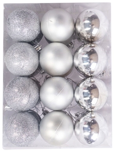 Julekugler - Sølv - Pakke med 24 stk. Måler 6 cm i diameter 