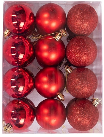 Julekugler - Røde - Pakke med 24 stk. Måler 6 cm i diameter 