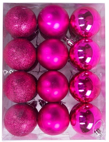 Julekugler - Pink - Pakke med 24 stk. Måler 6 cm i diameter 