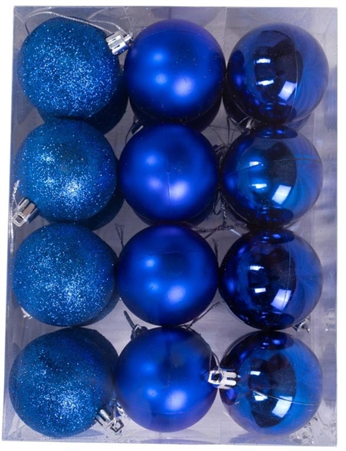 24 Julekugler - Mix af flotte blå  juletræskugler - Ø6 cm