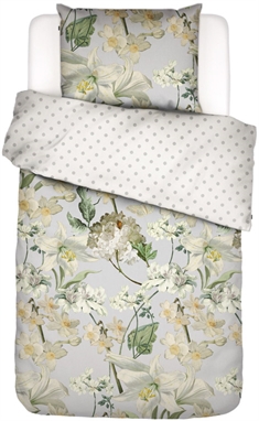 Blomstret sengetøj 140x200 cm - Rosalee gråt sengetøj - 2 i 1 design - 100% Bomuldssatin - Essenza sengetøj