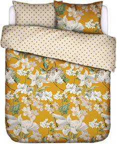 Dobbelt sengetøj 200x200 cm - Rosalee Mustard - Gul - 2 i 1 design - 100% Bomuldssatin - Essenza 