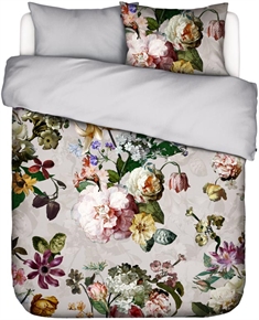 Sengetøj 200x220 cm - Fleur Grey - Mønstret sengesæt - 2 i 1 design - 100% bomuldssatin - Essenza 