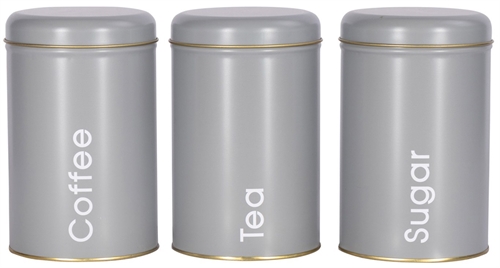Kaffedåser - Sæt med 3 stk. dåser til kaffe, te og sukker - Grå - 16 cm høje