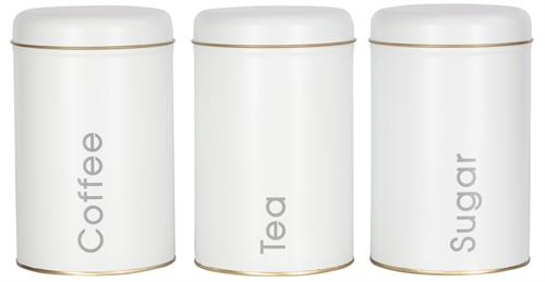 Kaffedåser - Sæt med 3 stk. dåser til kaffe, te og sukker - Cremefarvet - 16 cm høje