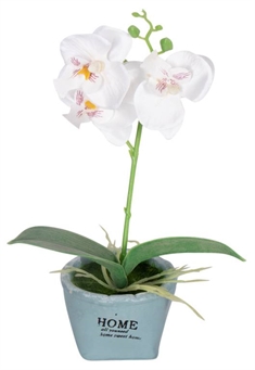 Kunstig hvid Orkidé - I pæn skjuler - Højde på 26 cm 