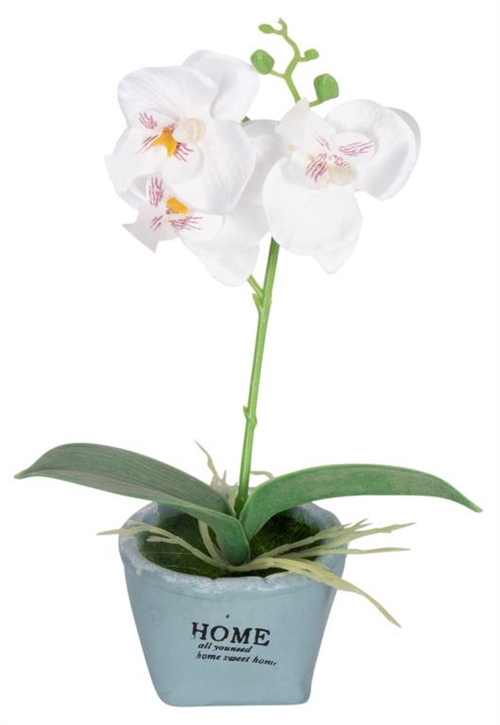 Kunstig Orkidé - Højde 26 cm - Hvide flotte blomster - Kunstig potteplante