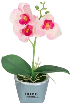 Kunstig Orkidé - Højde 26 cm - Lyserøde flotte blomster - Kunstig potteplante