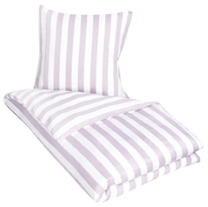 Sengetøj - 140x220 cm - Lavendel og hvidstribet sengesæt - Nordic Stripe - 100% Bomuldssatin sengetøj
